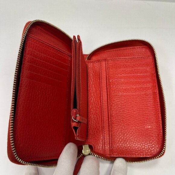 GUCCI Red  Leather Zip Around Wallet - Preowned - Picture 7 of 10